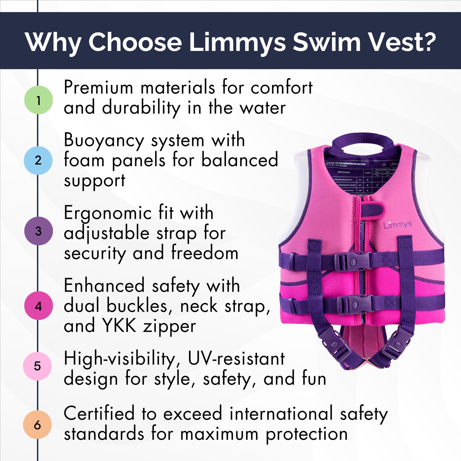 Premium Neoprene Swim Vest - Berry Pink