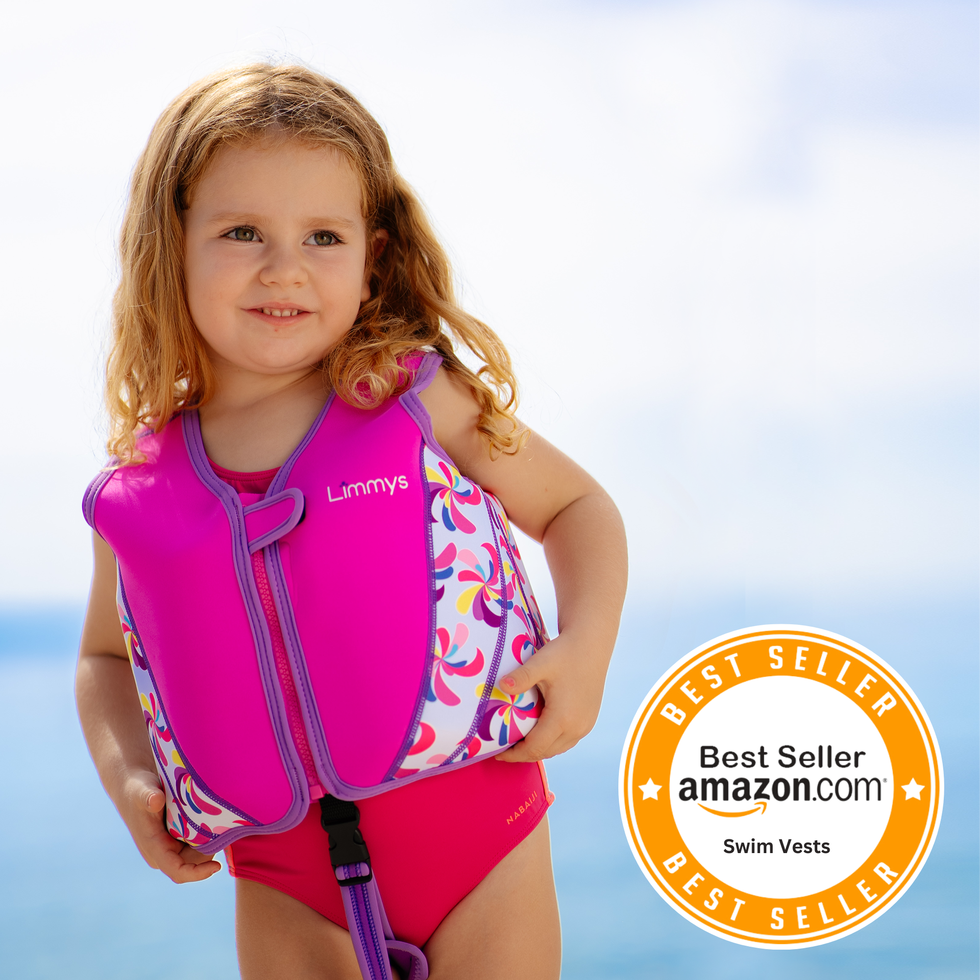 Premium Neoprene Swim Vest - Pink Windmill