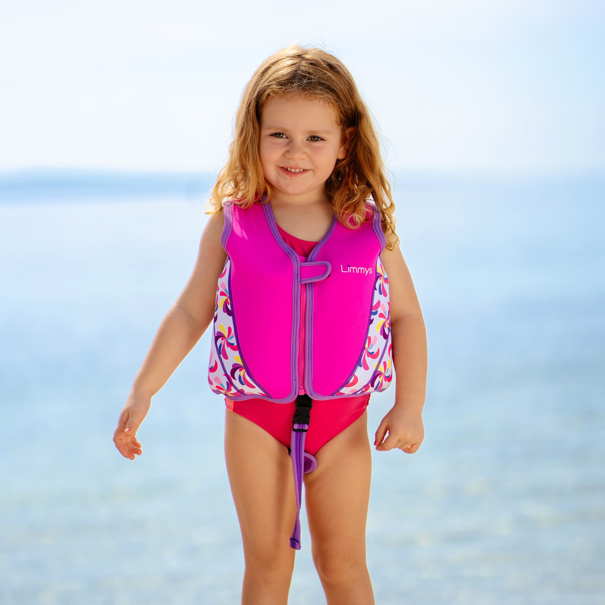 Premium Neoprene Swim Vest - Pink Windmill