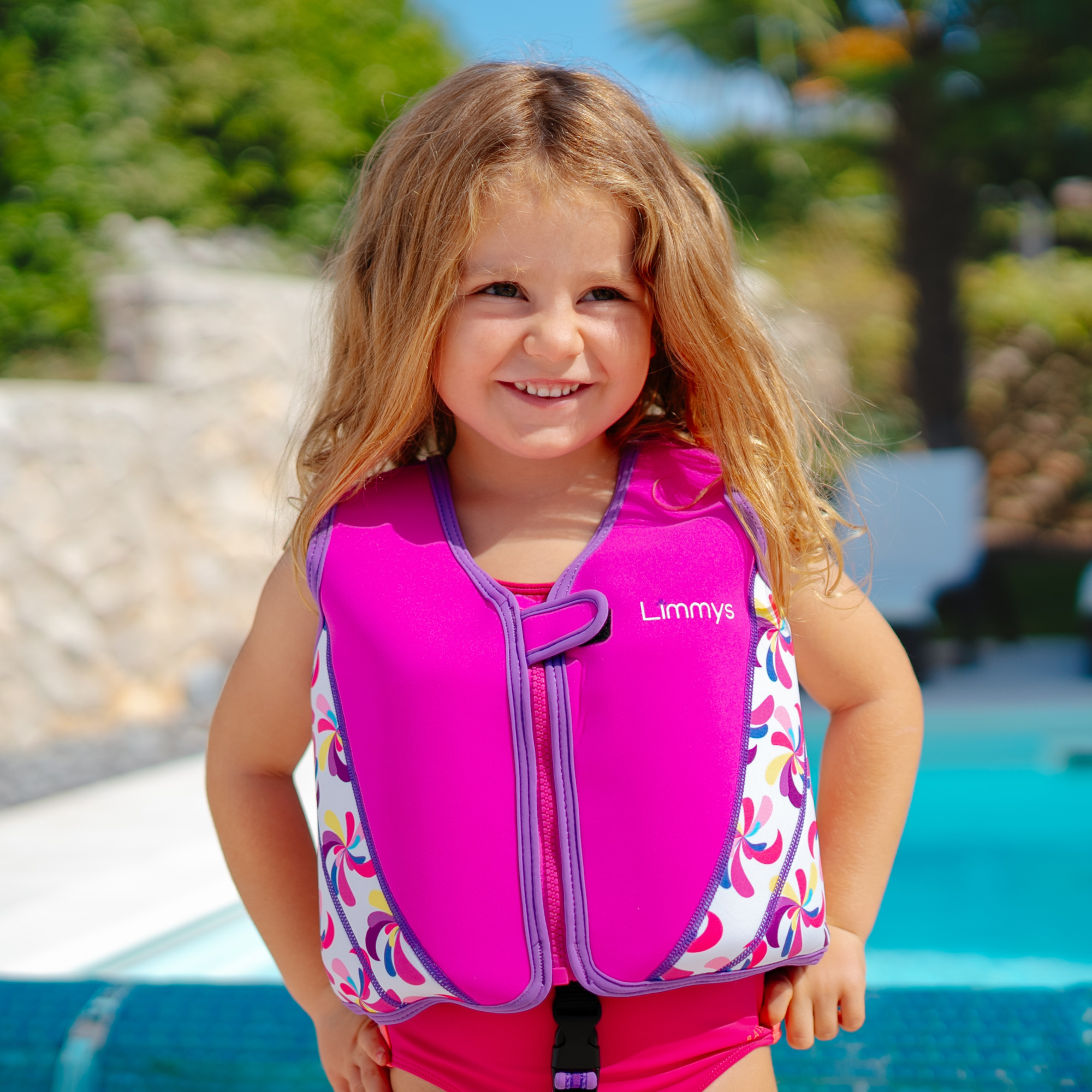 Premium Neoprene Swim Vest - Pink Windmill