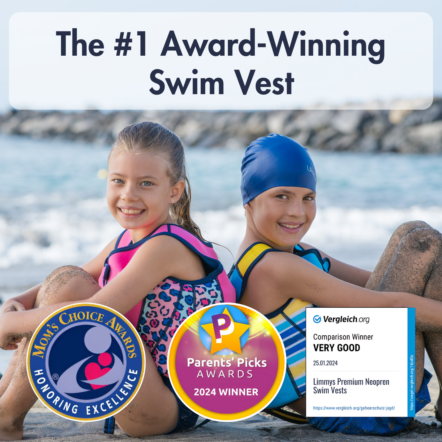 Premium Neoprene Swim Vest - Azure Blue