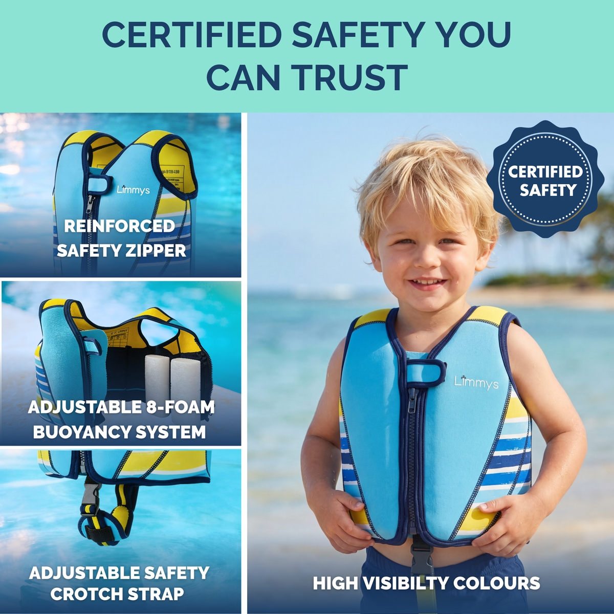 Limmys Premium Neoprene Swim Vest - Azure Blue