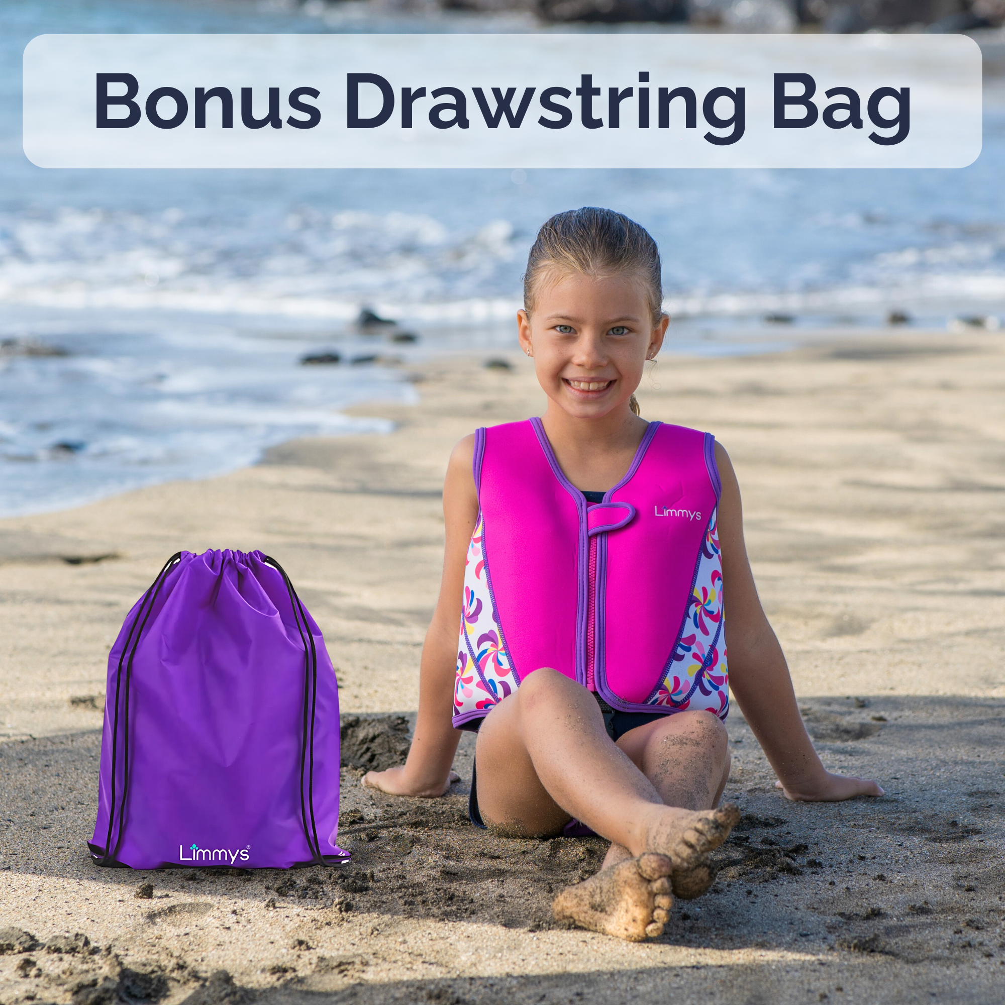 Premium Neoprene Swim Vest - Pink Windmill