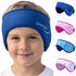 Child wearing a blue headband with &