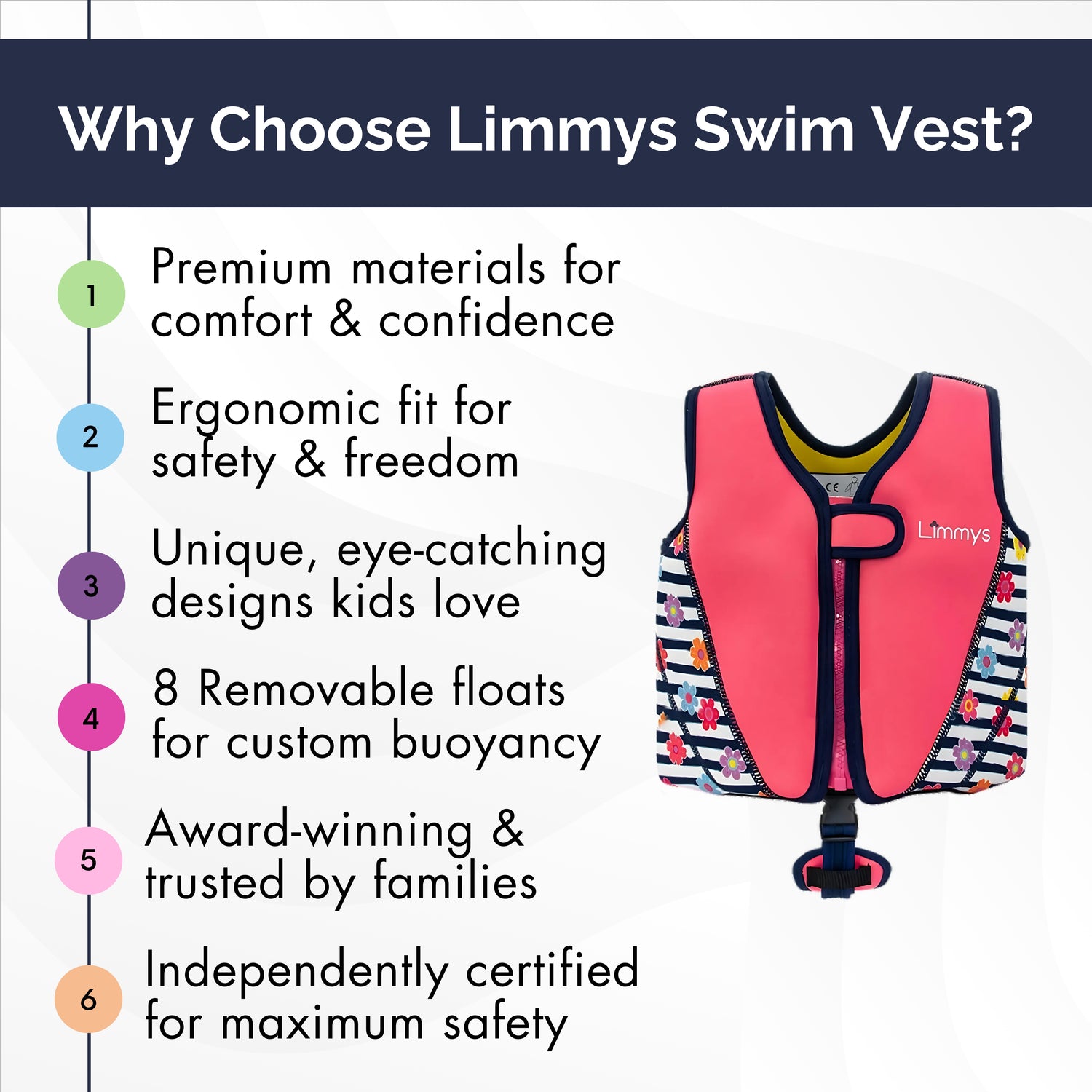Premium Neoprene Swim Vest - Pink Blossom