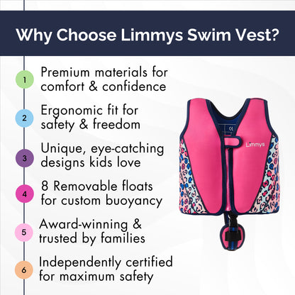 Premium Neoprene Swim Vest - Pink Leopard